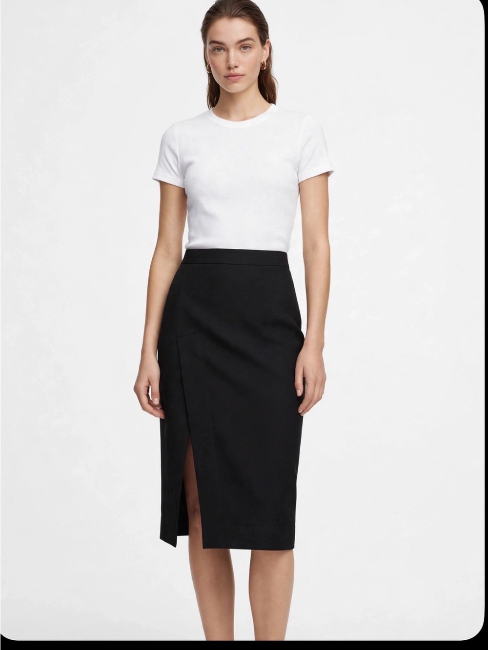 BCBGMAXAZRIA Black Asymmetric Pencil Midi Skirt